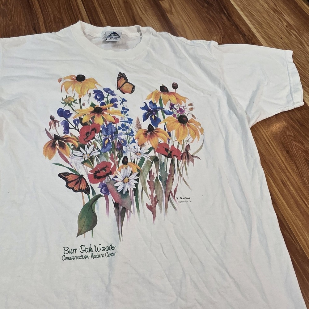 Vintage Burr Oak Woods Butterfly Shirt Mens XL White Dolphin Shirt Co 90s